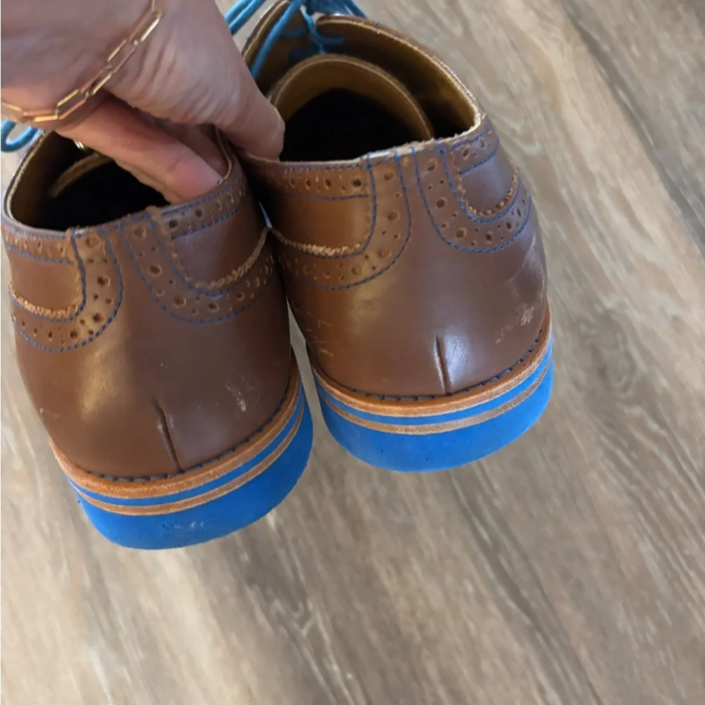 Men's Bold Society by Sony Brown Wingtip Dress Shoes with Blue Accents Sz 12